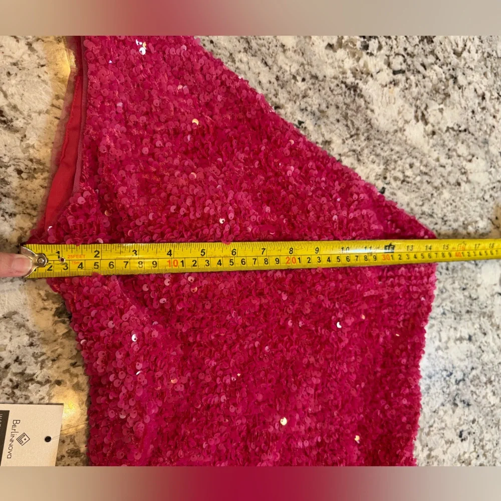 Elegant One Shoulder Fuchsia Sequin Dress‎